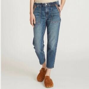 Driftwood Eliza In Rose Santina Cropped Embroidered Utility Jeans Size XL